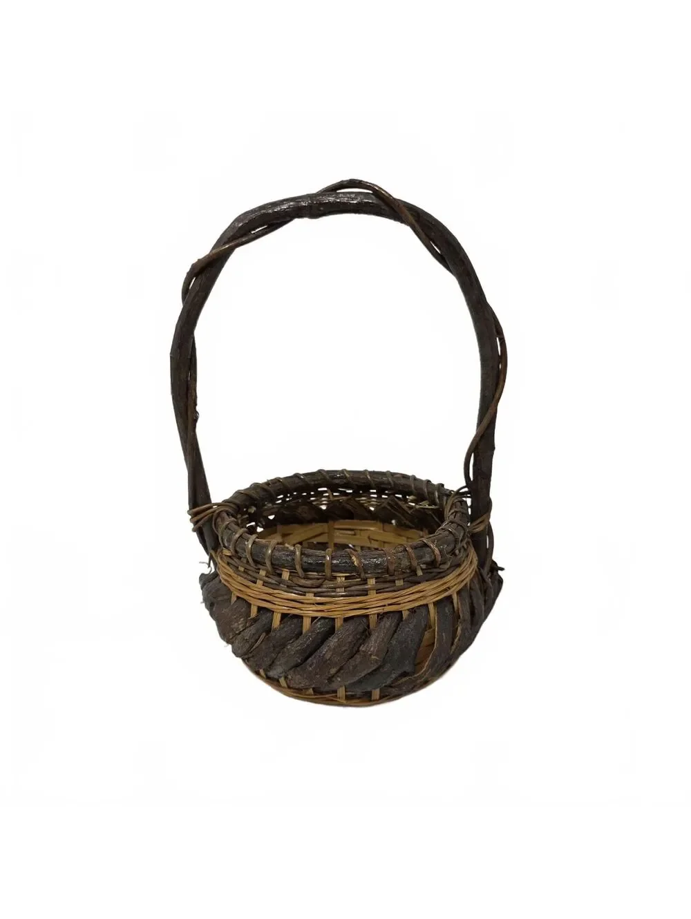 Vintage Handwoven Wood Wicker Basket Rustic Farmhouse Decor Small Handle